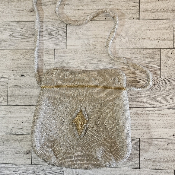 Vintage Beaded Evening Bag Gold and Silver Shoulder Bag Dressy Purse - Picture 2 of 6